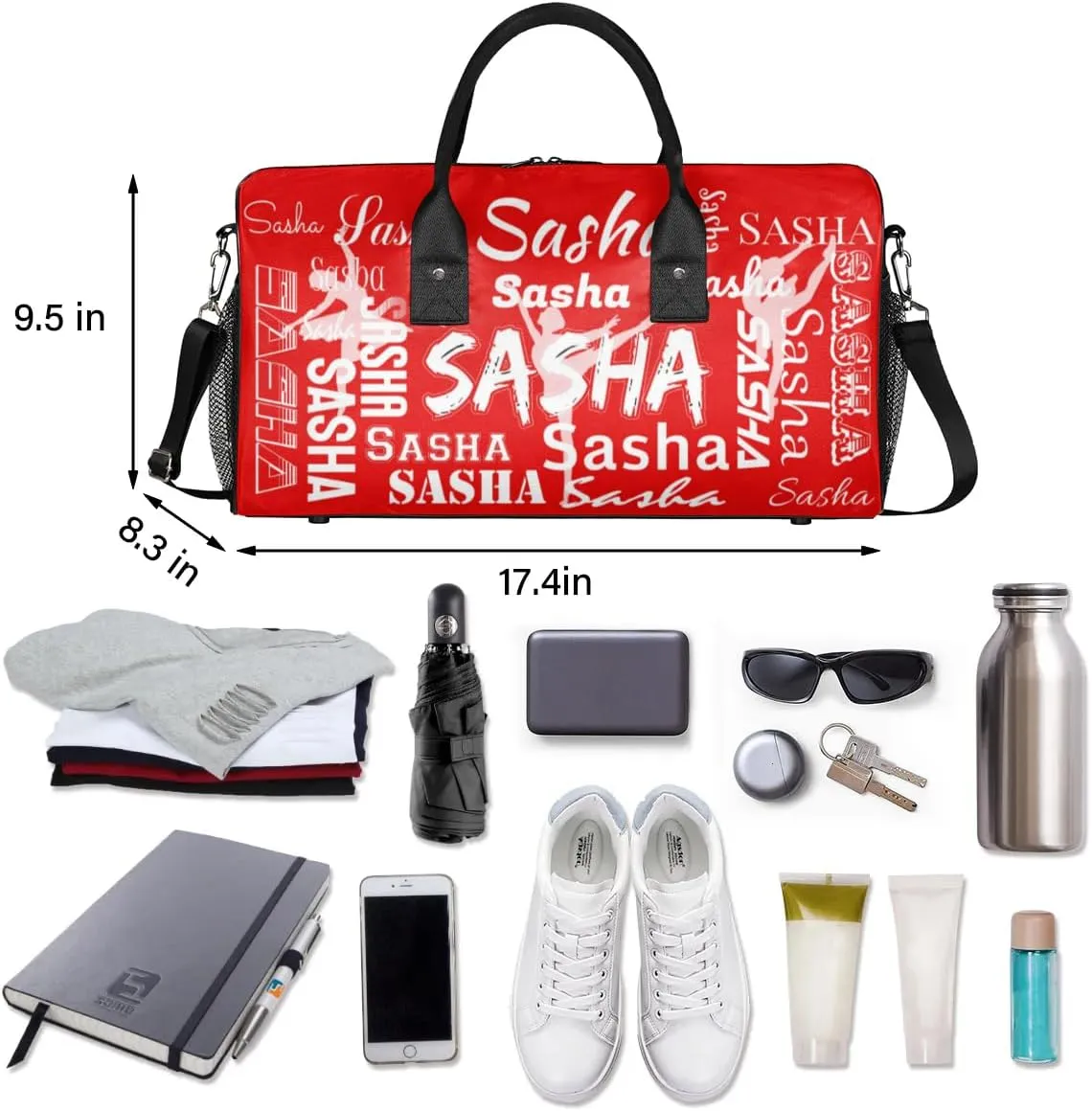 Personalized Ballet Dance Bags, Custom Travel Duffle Bag Custom Gym Bag Dancer Bag Customized Sport Bag with Name, Overnight Weekender Bags, Coral Red A