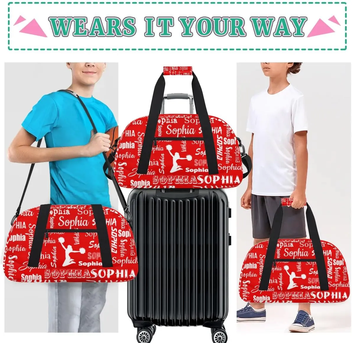 Personalized Cheer Bag Name Custom Sport Duffel Bag Dance Bag, Overnight Weekender Bags Cheerleader Personalized Gymnastics Bag Cheerleading Gifts, Coral Red A