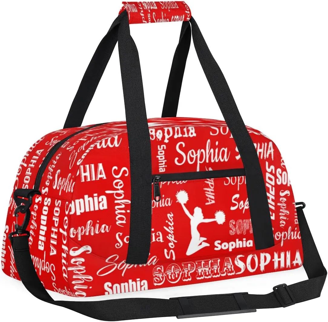 Personalized Cheer Bag Name Custom Sport Duffel Bag Dance Bag, Overnight Weekender Bags Cheerleader Personalized Gymnastics Bag Cheerleading Gifts, Coral Red A