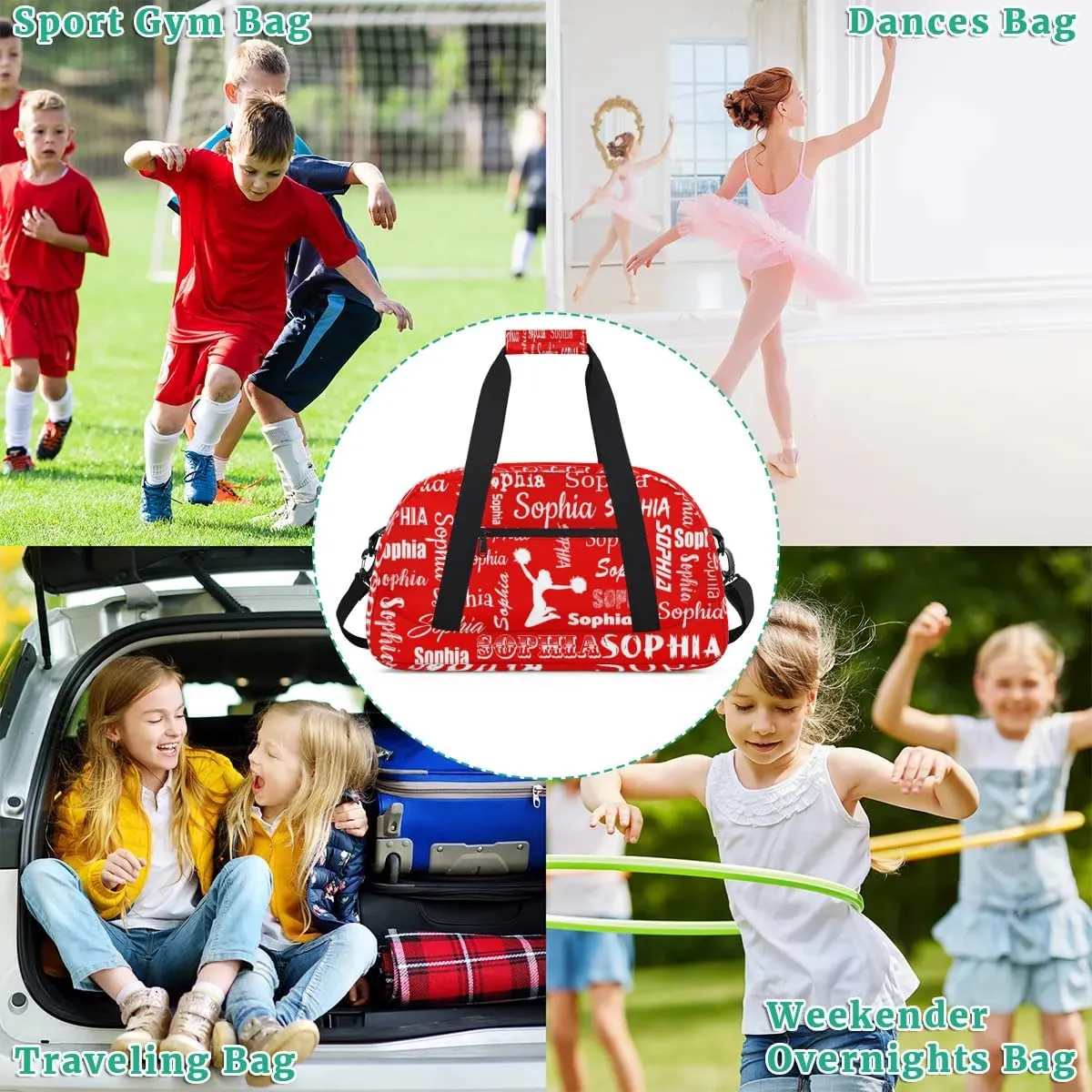 Personalized Cheer Bag Name Custom Sport Duffel Bag Dance Bag, Overnight Weekender Bags Cheerleader Personalized Gymnastics Bag Cheerleading Gifts, Coral Red A