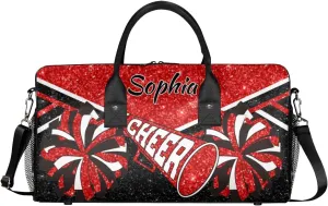 Personalized Cheer Duffel Bag for Cheerleaders, Custom Name Sports Bag for Women Men, Custom Cheerleading Travel Duffle Bags, Weekender Bag Gym Bag, Coral Red Glitter