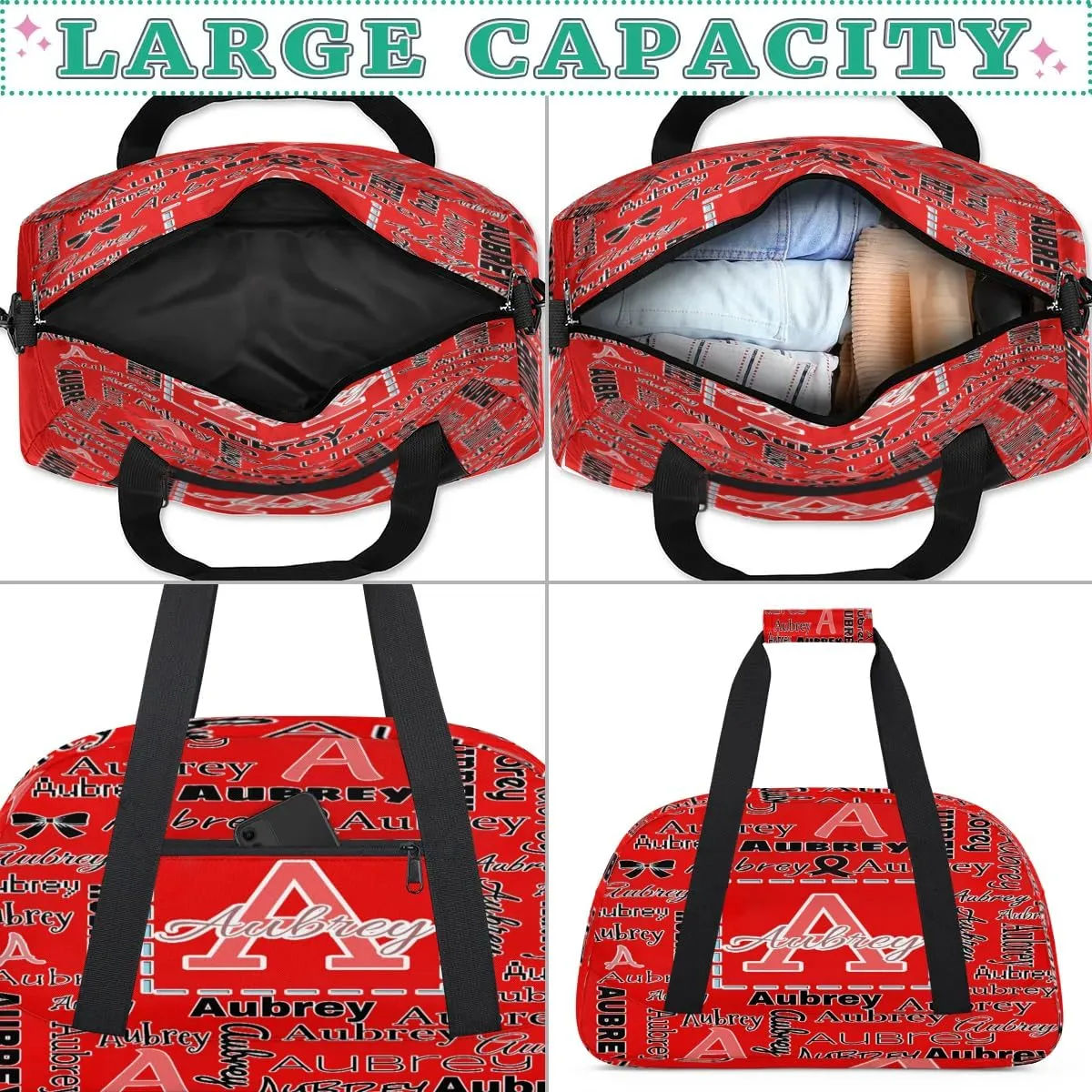 Personalized Cheer Duffle Bag for Cheerleaders, Custom Cheerleading Gym Bag for Women, Cheer Duffel Bag with Name Overnight Weekender Bags Customized Gifts (Coral Red A)