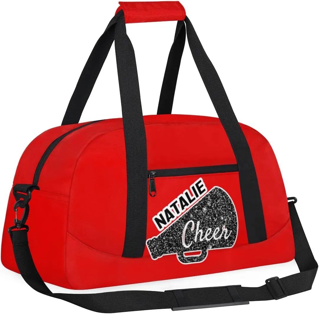 Personalized Cheerleader Sports Bag Custom Gymnastics Name Gym Duffel Bags Customized Cheer Ballet Dance Gift Overnight Weekender Bag, Coral Red A