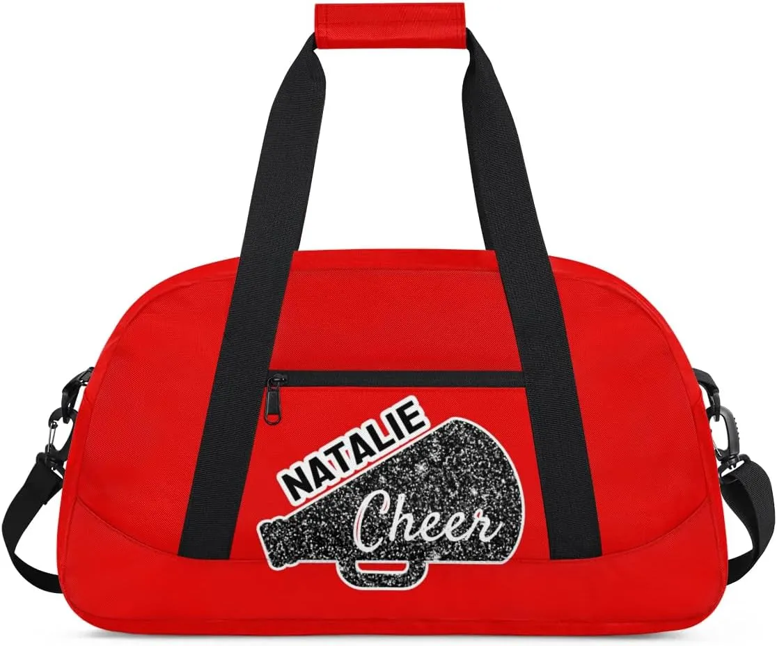 Personalized Cheerleader Sports Bag Custom Gymnastics Name Gym Duffel Bags Customized Cheer Ballet Dance Gift Overnight Weekender Bag, Coral Red A