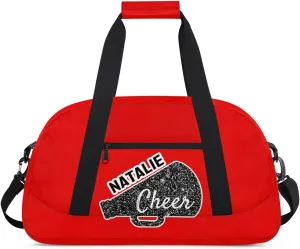 Personalized Cheerleader Sports Bag Custom Gymnastics Name Gym Duffel Bags Customized Cheer Ballet Dance Gift Overnight Weekender Bag, Coral Red A