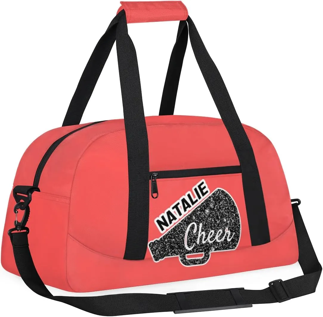 Personalized Cheerleader Sports Bag Custom Gymnastics Name Gym Duffel Bags Customized Cheer Ballet Dance Gift Overnight Weekender Bag, Coral Red