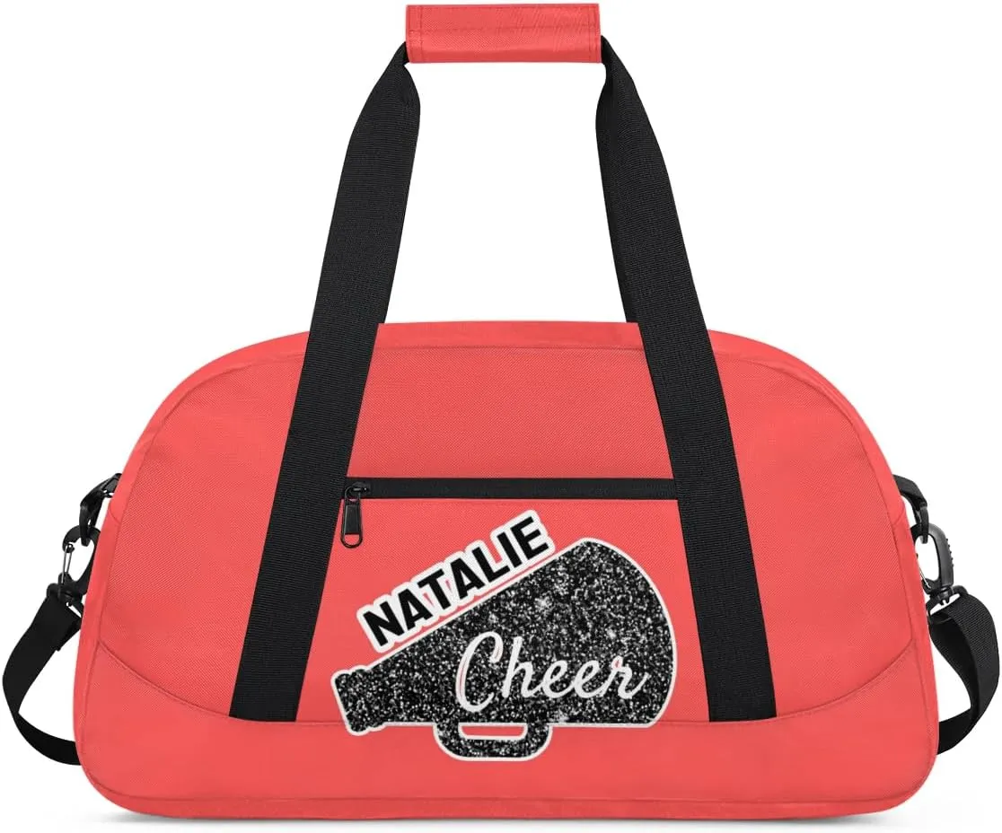 Personalized Cheerleader Sports Bag Custom Gymnastics Name Gym Duffel Bags Customized Cheer Ballet Dance Gift Overnight Weekender Bag, Coral Red
