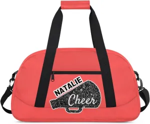 Personalized Cheerleader Sports Bag Custom Gymnastics Name Gym Duffel Bags Customized Cheer Ballet Dance Gift Overnight Weekender Bag, Coral Red