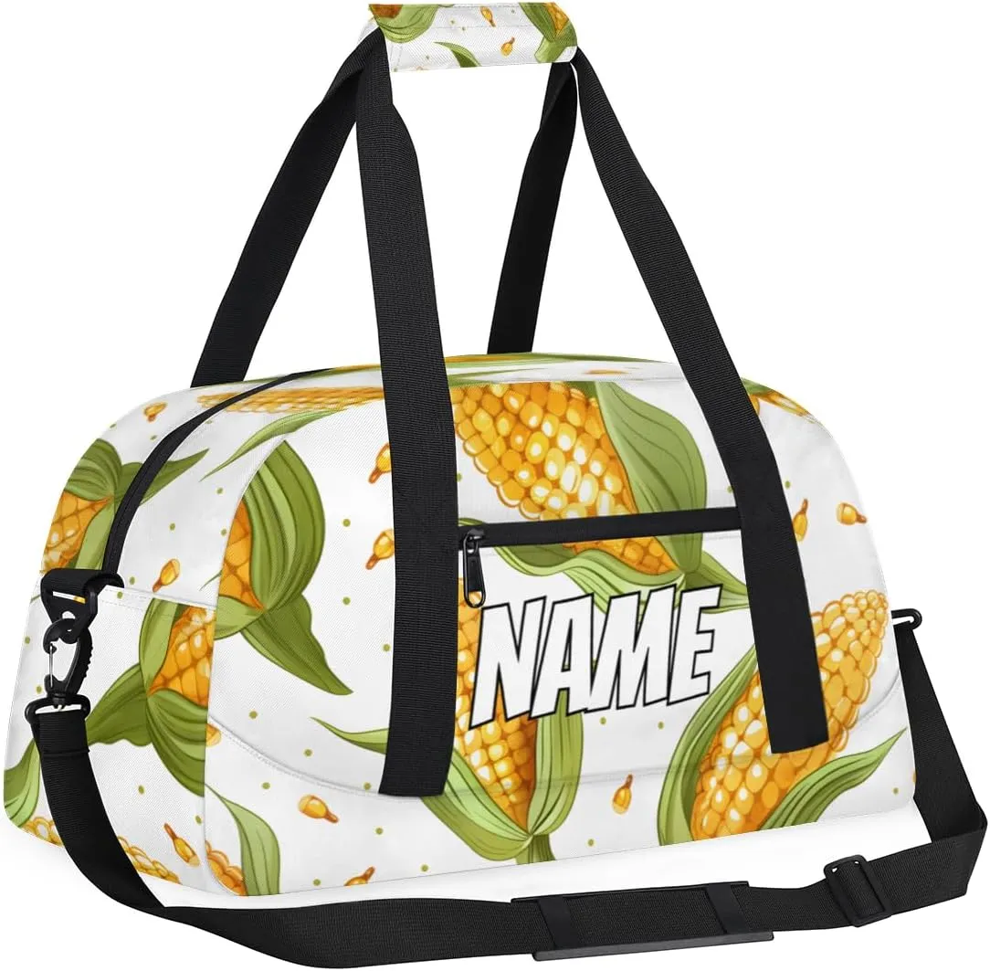 Personalized Custom Gym Bag for Women Men Carry on Corn Pattern Travel Duffel Tote Vegetables Themed Overnight Workout Weekender Bag