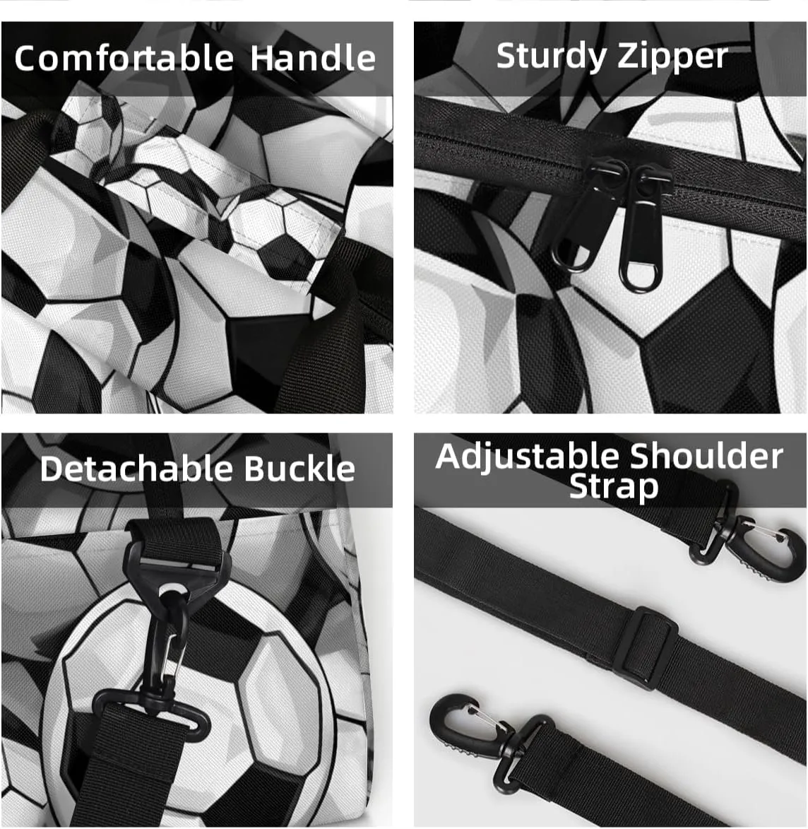 Personalized Custom Gym Bag for Women Men Carry on Soccer Ball Travel Duffel Tote Black White Overnight Workout Weekender Bag