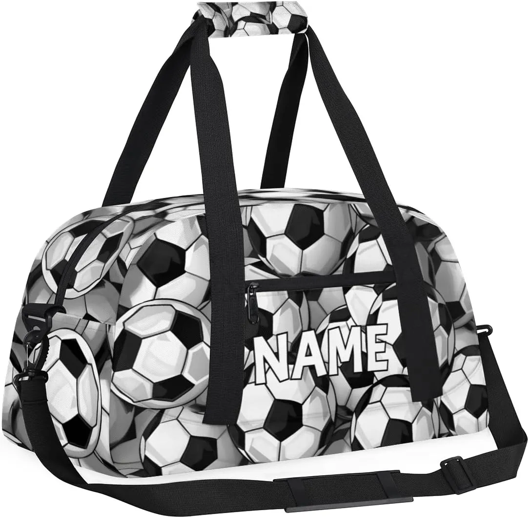 Personalized Custom Gym Bag for Women Men Carry on Soccer Ball Travel Duffel Tote Black White Overnight Workout Weekender Bag