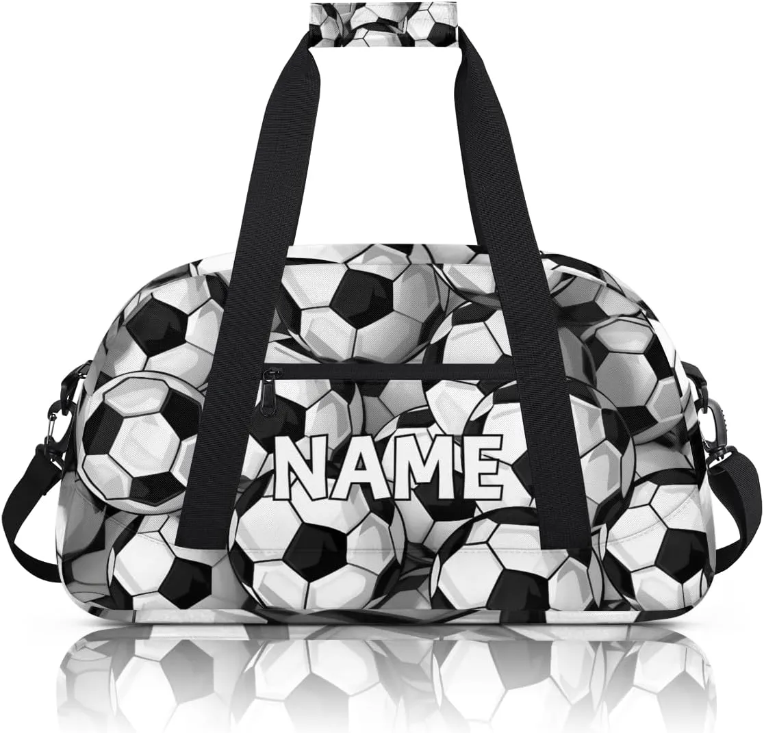 Personalized Custom Gym Bag for Women Men Carry on Soccer Ball Travel Duffel Tote Black White Overnight Workout Weekender Bag