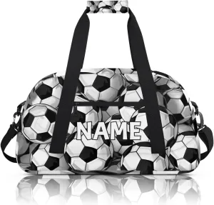 Personalized Custom Gym Bag for Women Men Carry on Soccer Ball Travel Duffel Tote Black White Overnight Workout Weekender Bag