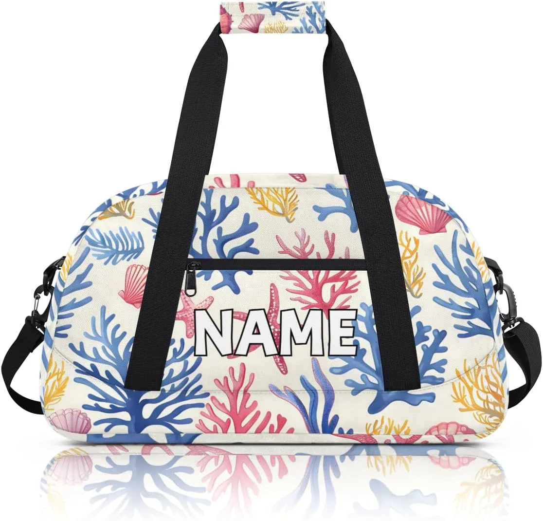 Personalized Custom Gym Bag for Women Men Carry on Starfish Seashell Travel Duffel Tote Beach Coastal Overnight Workout Weekender Bag