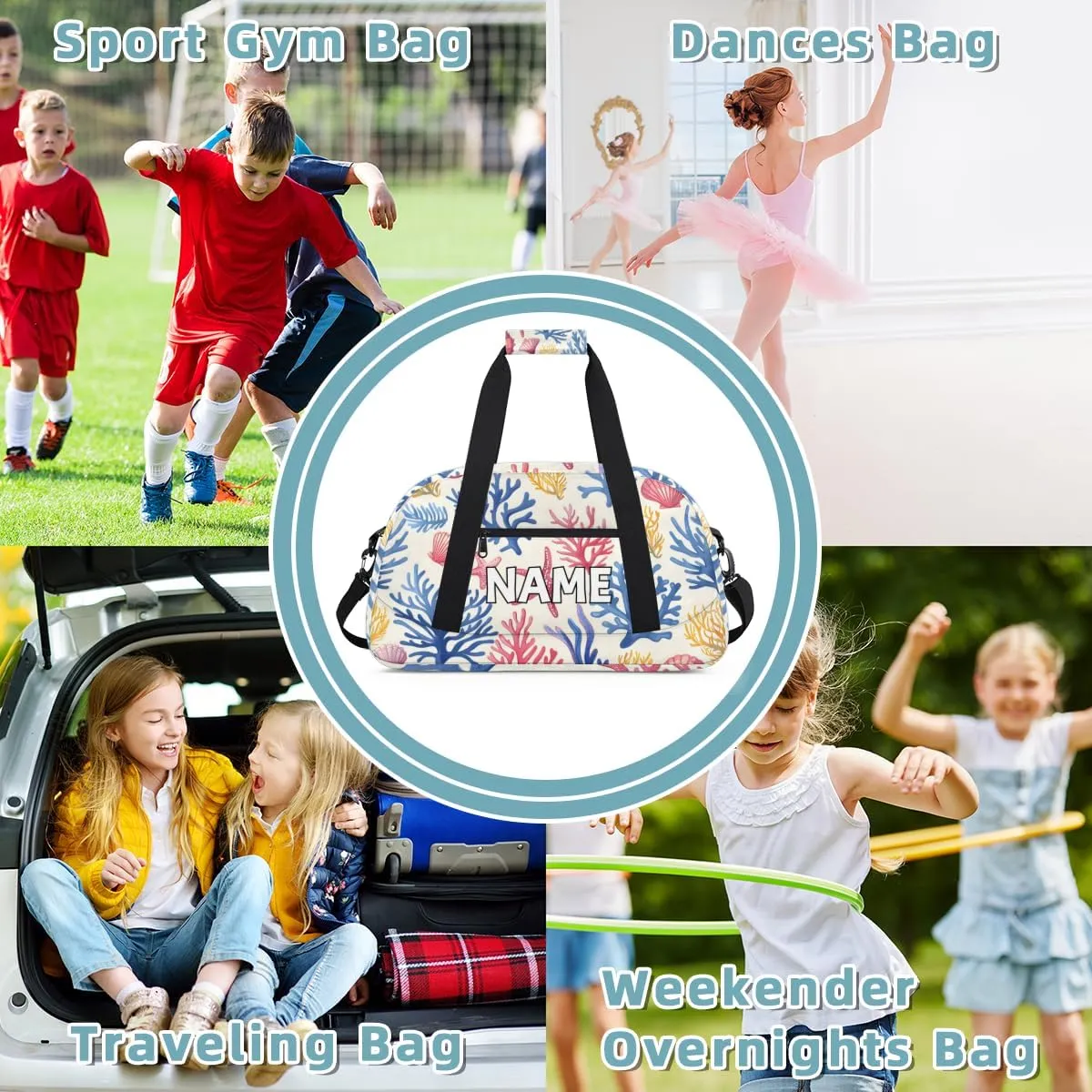 Personalized Custom Gym Bag for Women Men Carry on Starfish Seashell Travel Duffel Tote Beach Coastal Overnight Workout Weekender Bag