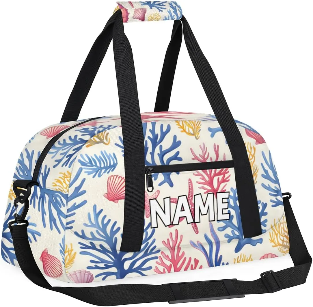 Personalized Custom Gym Bag for Women Men Carry on Starfish Seashell Travel Duffel Tote Beach Coastal Overnight Workout Weekender Bag