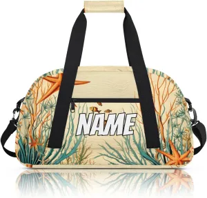 Personalized Custom Gym Bag for Women Men Carry on Vintage Beach Travel Duffel Tote Coral Conch Beach Overnight Workout Weekender Bag