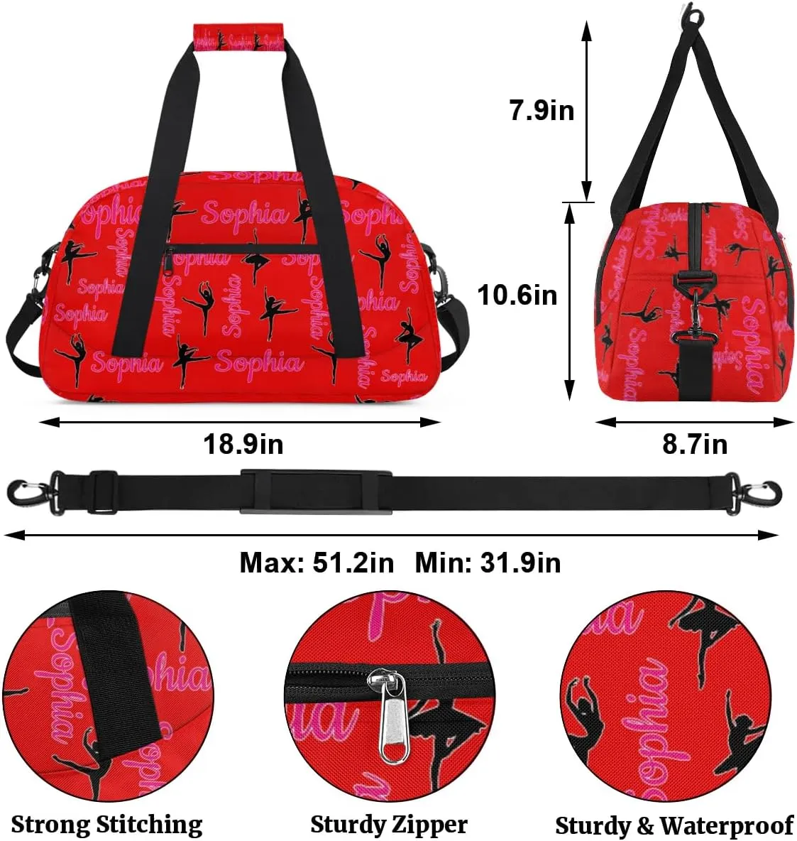 Personalized Dance Bag Ballet Sport Duffel Bag for Dancer Custom Dance Overnight Weekender Bags Coral Red A Personalized Gifts
