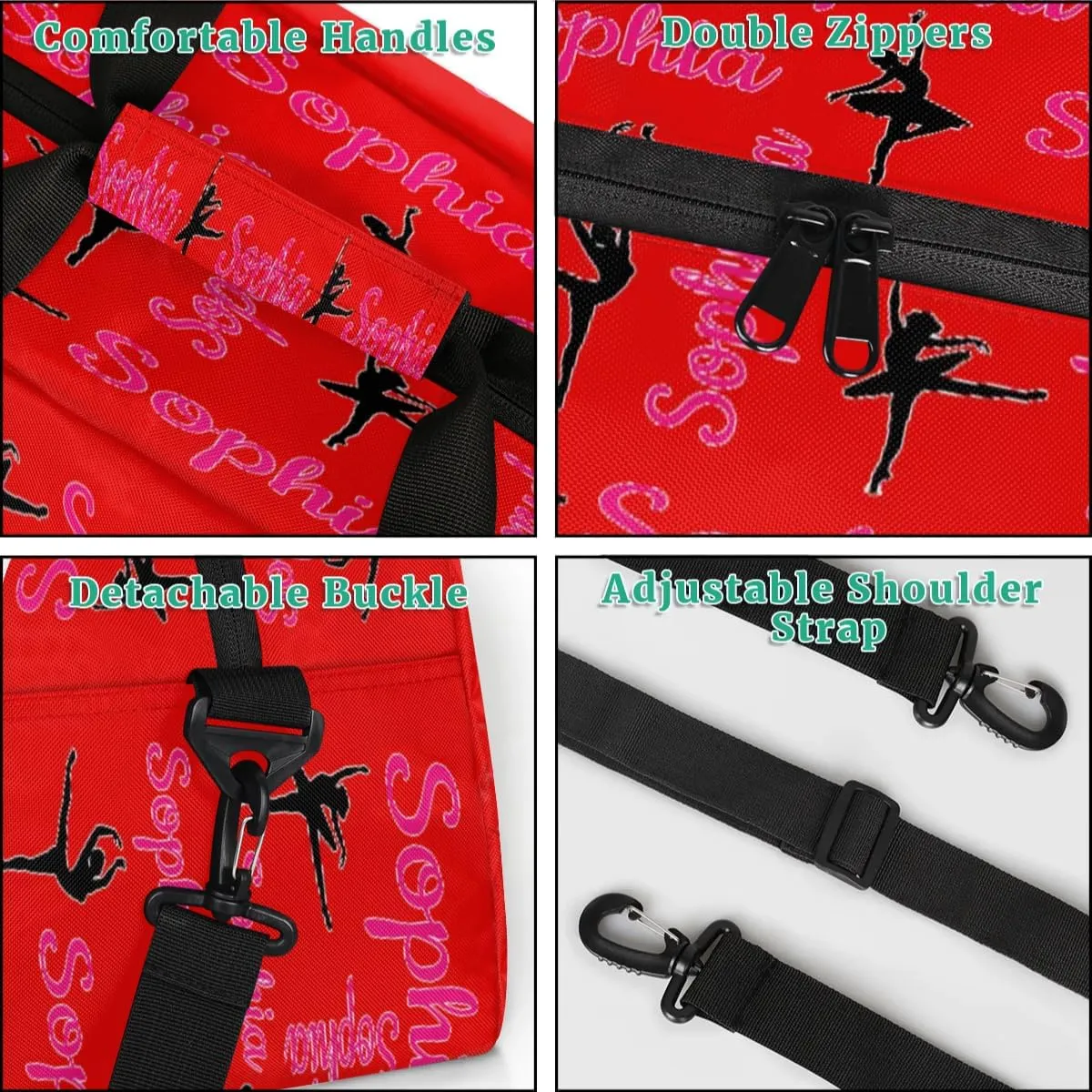 Personalized Dance Bag Ballet Sport Duffel Bag for Dancer Custom Dance Overnight Weekender Bags Coral Red A Personalized Gifts