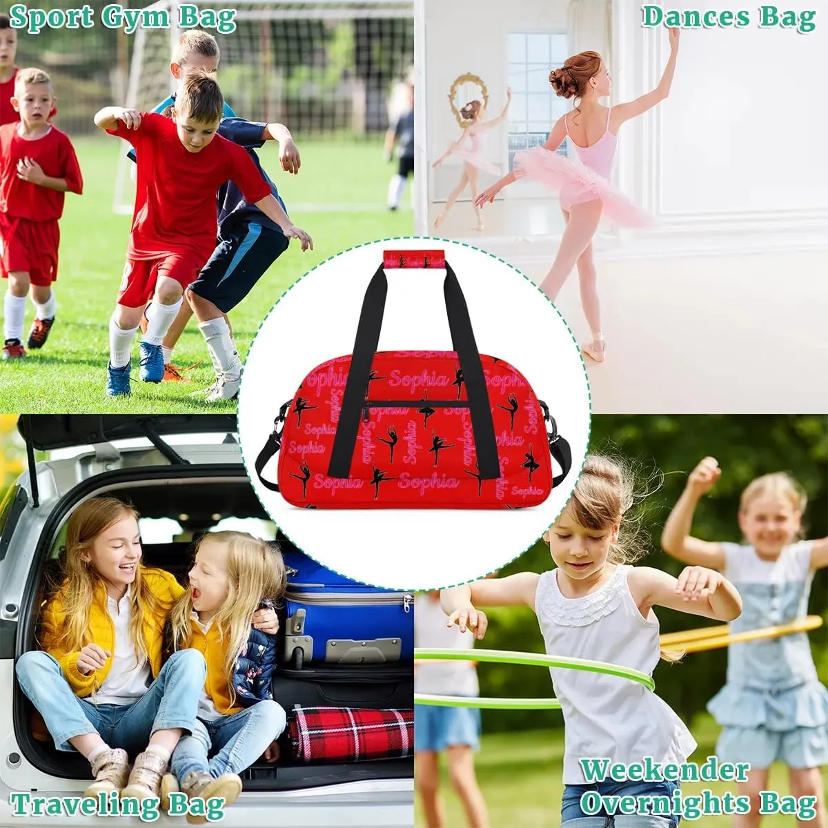 Personalized Dance Bag Ballet Sport Duffel Bag for Dancer Custom Dance Overnight Weekender Bags Coral Red A Personalized Gifts