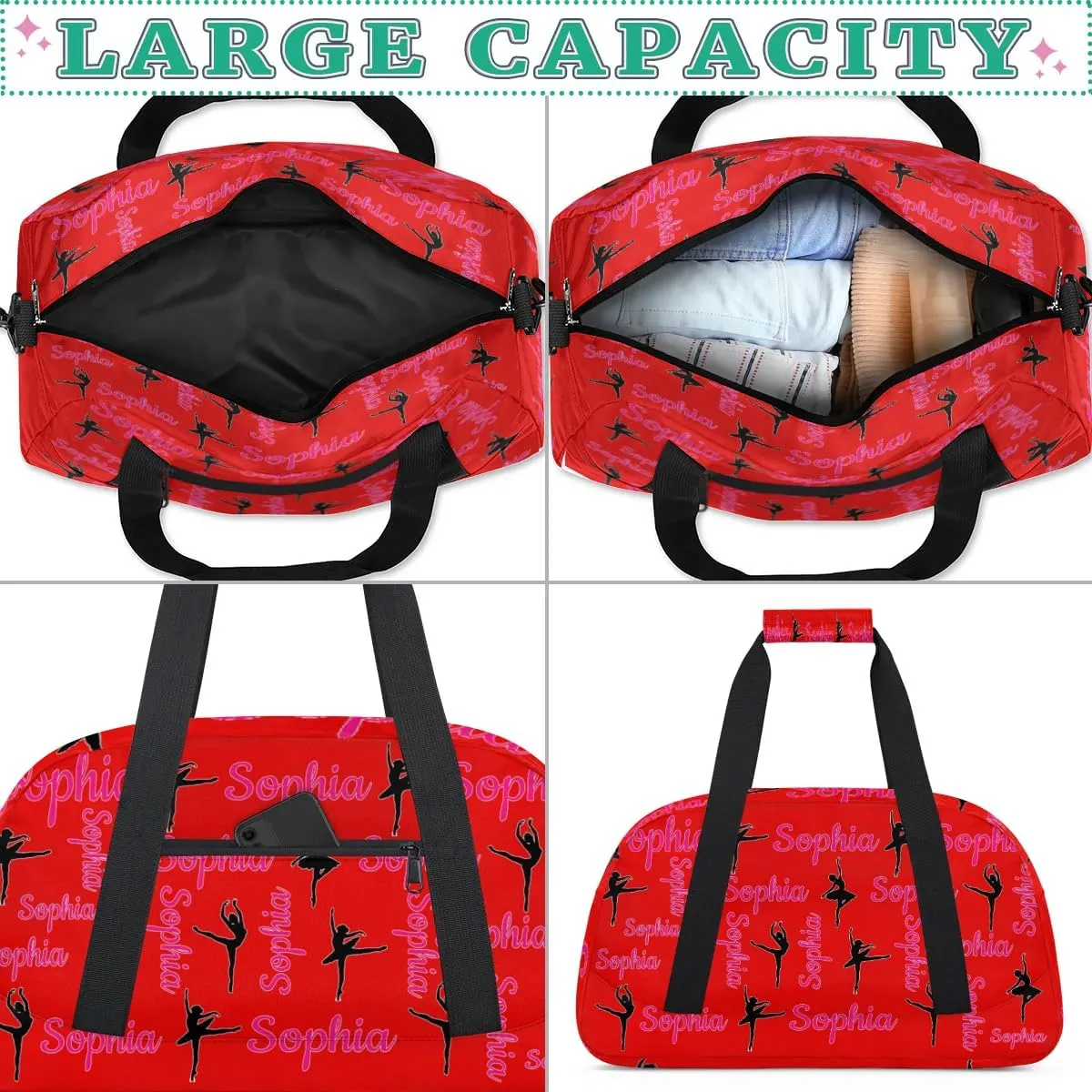 Personalized Dance Bag Ballet Sport Duffel Bag for Dancer Custom Dance Overnight Weekender Bags Coral Red A Personalized Gifts