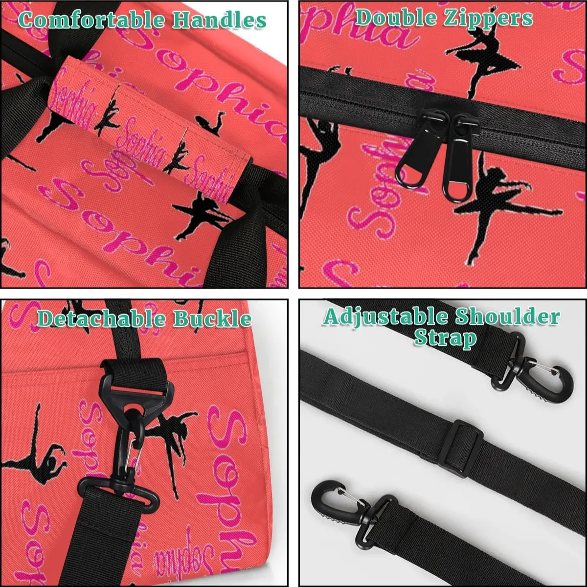 Personalized Dance Bag Ballet Sport Duffel Bag for Dancer Custom Dance Overnight Weekender Bags Coral Red Personalized Gifts