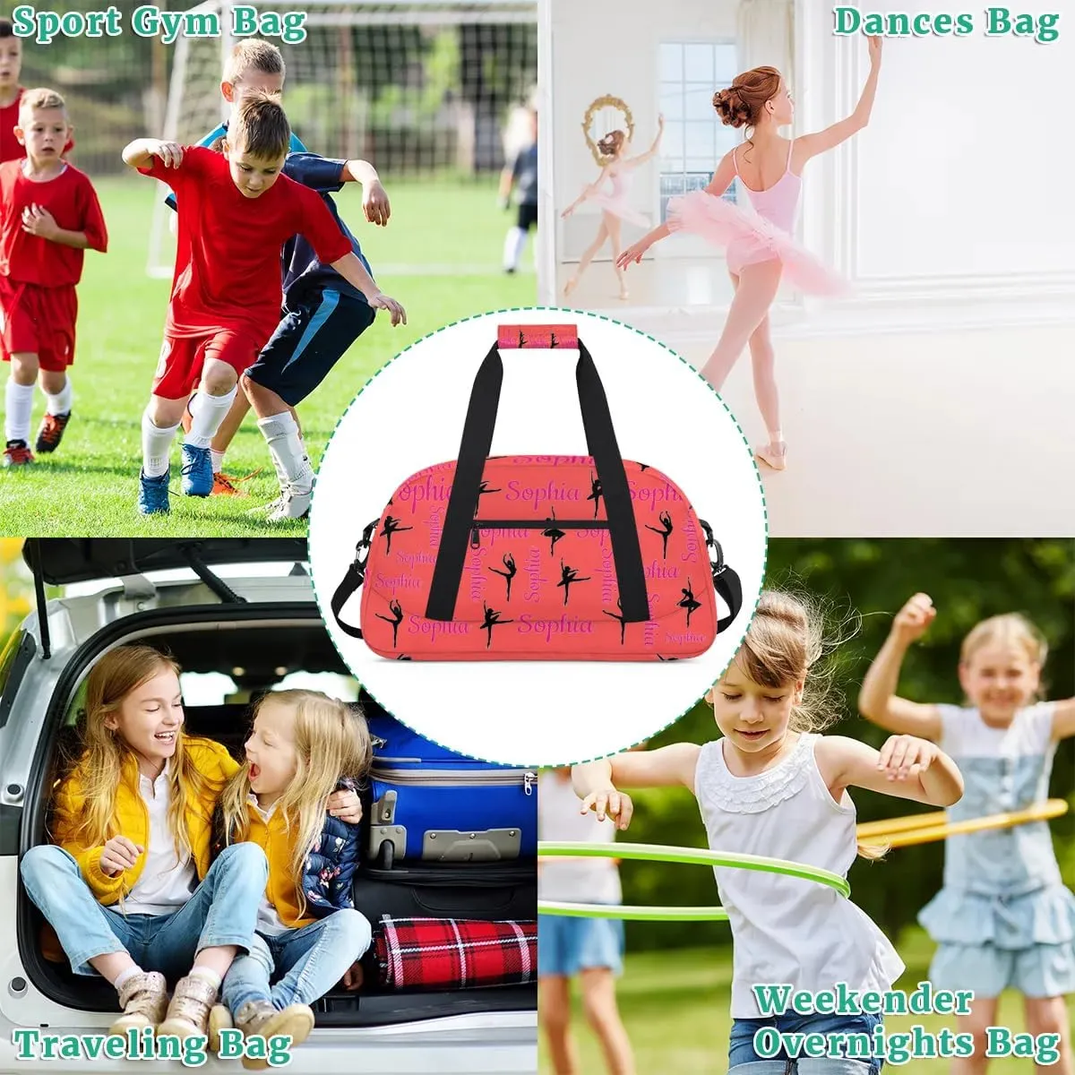 Personalized Dance Bag Ballet Sport Duffel Bag for Dancer Custom Dance Overnight Weekender Bags Coral Red Personalized Gifts