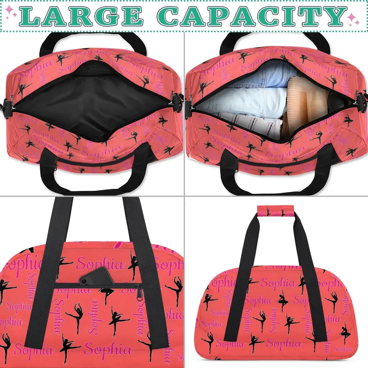 Personalized Dance Bag Ballet Sport Duffel Bag for Dancer Custom Dance Overnight Weekender Bags Coral Red Personalized Gifts