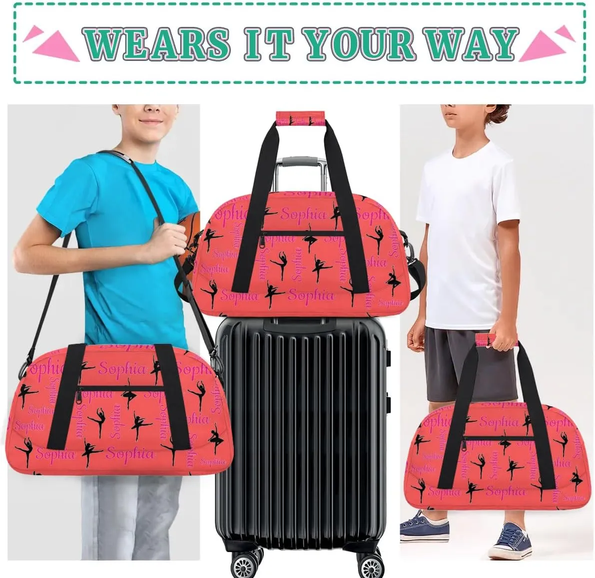 Personalized Dance Bag Ballet Sport Duffel Bag for Dancer Custom Dance Overnight Weekender Bags Coral Red Personalized Gifts