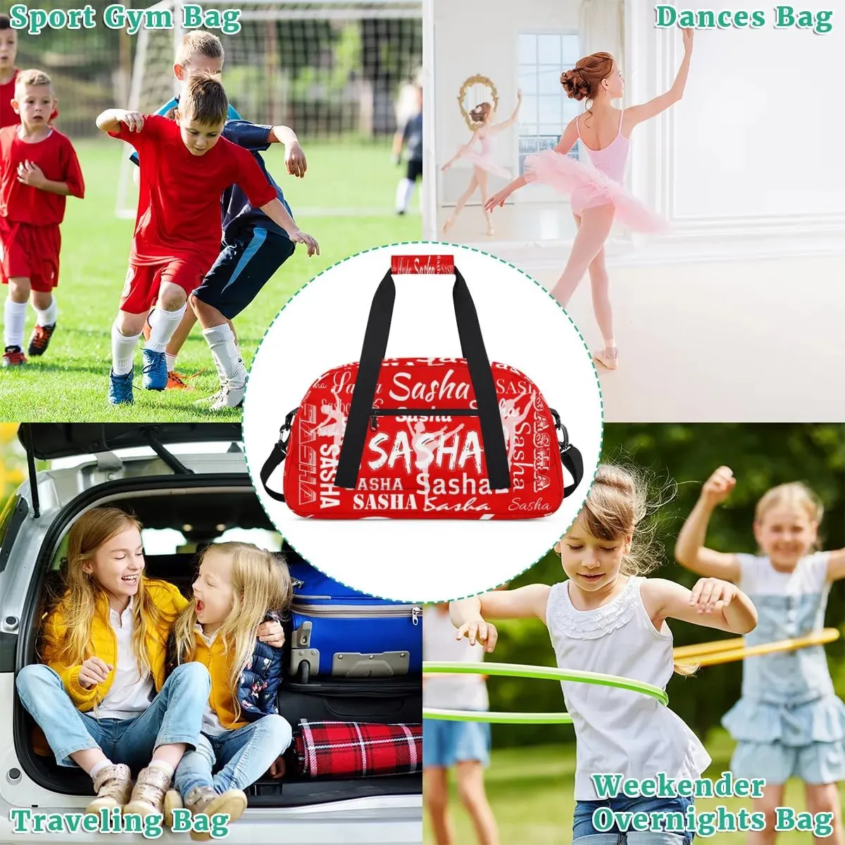 Personalized Dance Bag Duffel Bag for Women, Custom Gym Bag Sport Duffel Bag, Ballet Bag Cheerleader Weekender Bags Travel Bag for Ballet, Coral Red A