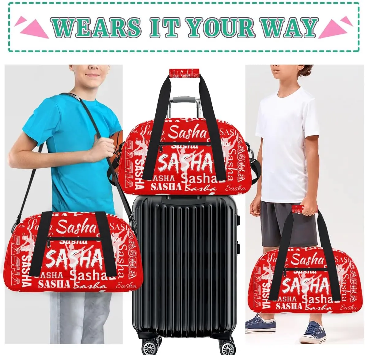 Personalized Dance Bag Duffel Bag for Women, Custom Gym Bag Sport Duffel Bag, Ballet Bag Cheerleader Weekender Bags Travel Bag for Ballet, Coral Red A