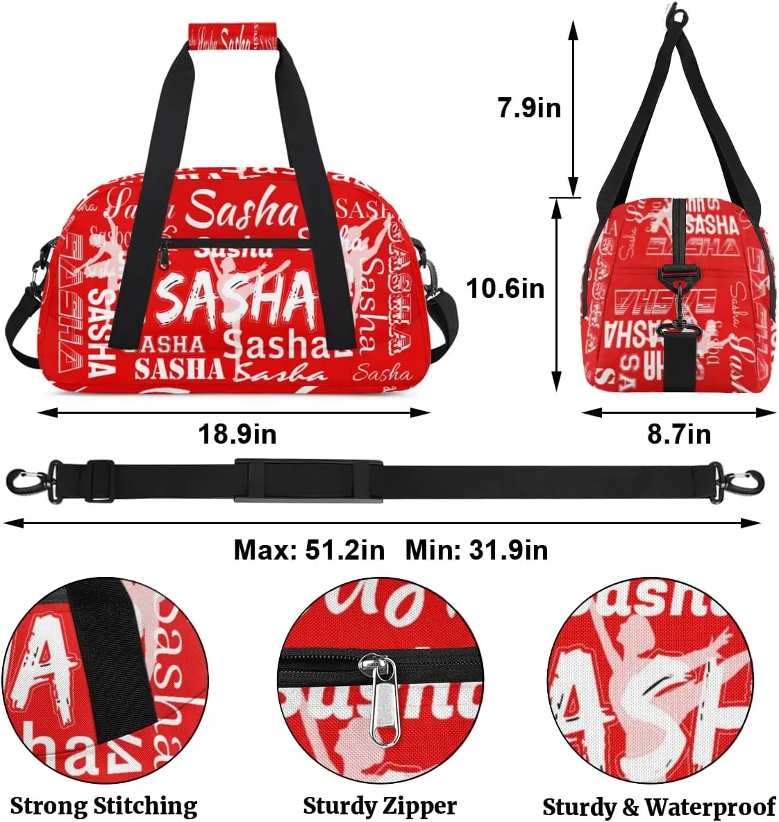 Personalized Dance Bag Duffel Bag for Women, Custom Gym Bag Sport Duffel Bag, Ballet Bag Cheerleader Weekender Bags Travel Bag for Ballet, Coral Red A