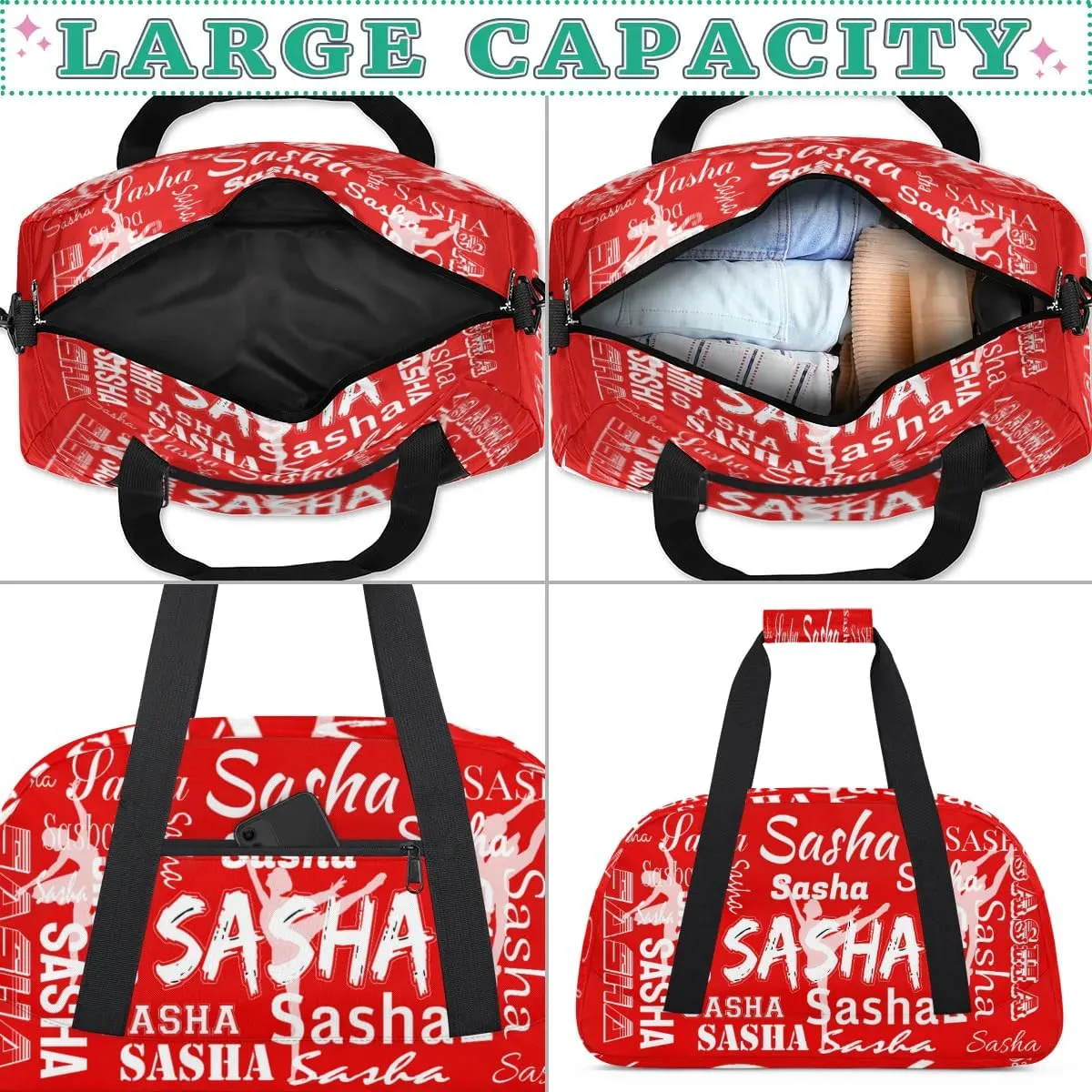 Personalized Dance Bag Duffel Bag for Women, Custom Gym Bag Sport Duffel Bag, Ballet Bag Cheerleader Weekender Bags Travel Bag for Ballet, Coral Red A