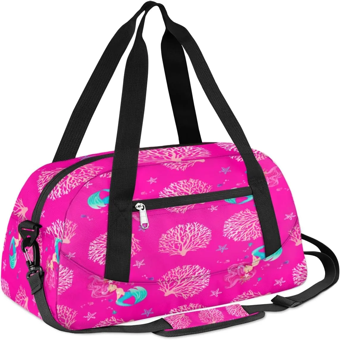 Personalized Dance Bag for Girls, Custom Sports Gym Bag for Boys, Customized Kids Duffel Bags Overnight Weekender Sleepover Bag Travel Duffel Bag, Animals Pink Mermaid Coral