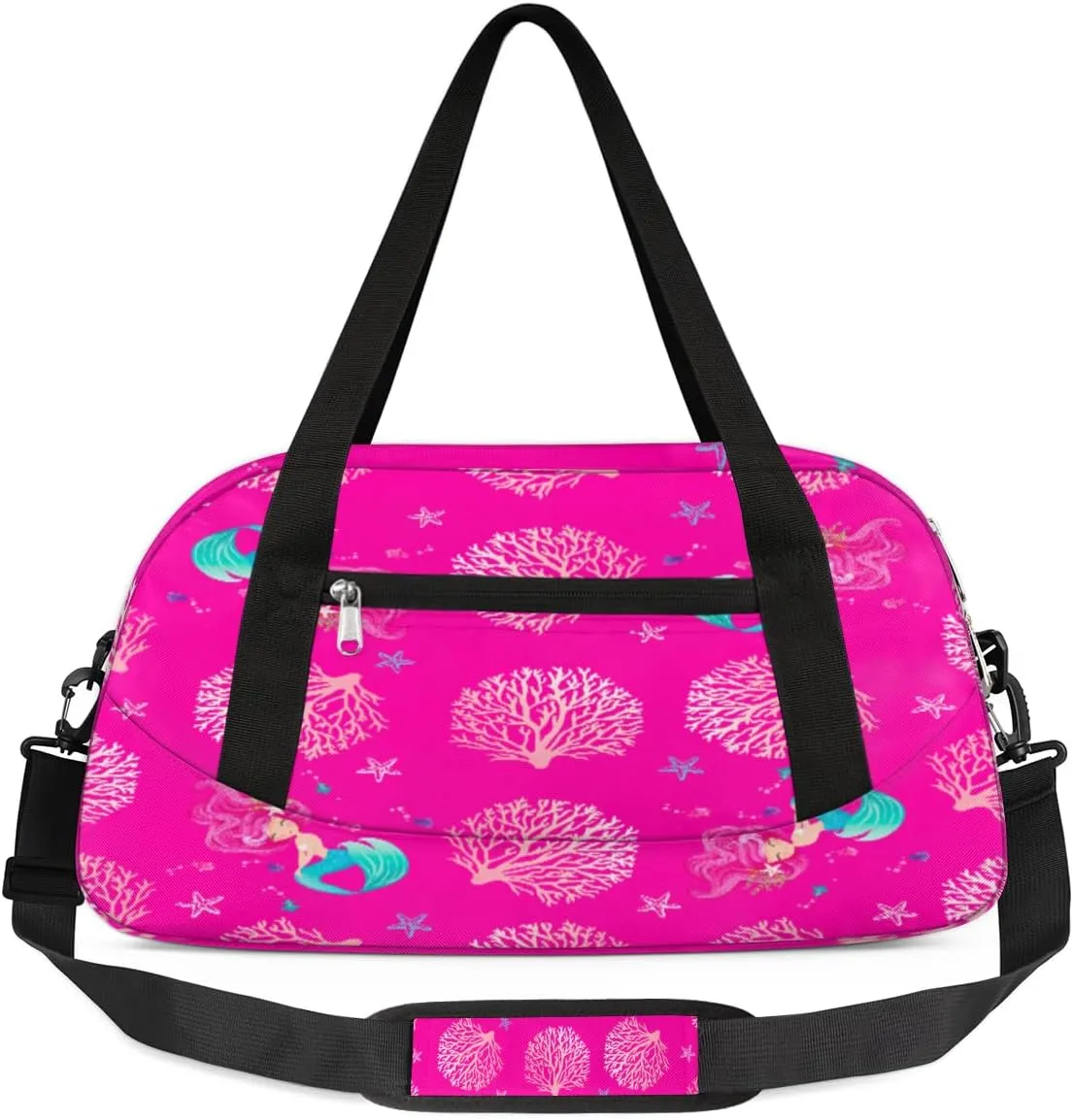 Personalized Dance Bag for Girls, Custom Sports Gym Bag for Boys, Customized Kids Duffel Bags Overnight Weekender Sleepover Bag Travel Duffel Bag, Animals Pink Mermaid Coral