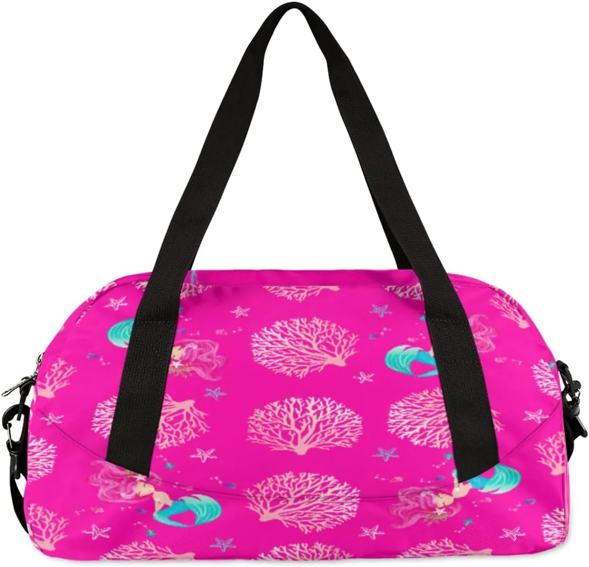 Personalized Dance Bag for Girls, Custom Sports Gym Bag for Boys, Customized Kids Duffel Bags Overnight Weekender Sleepover Bag Travel Duffel Bag, Animals Pink Mermaid Coral