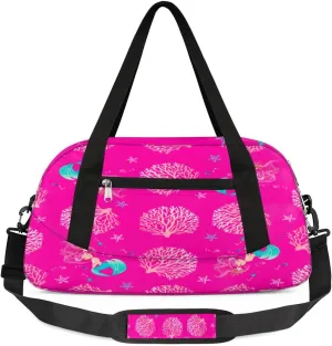 Personalized Dance Bag for Girls, Custom Sports Gym Bag for Boys, Customized Kids Duffel Bags Overnight Weekender Sleepover Bag Travel Duffel Bag, Animals Pink Mermaid Coral