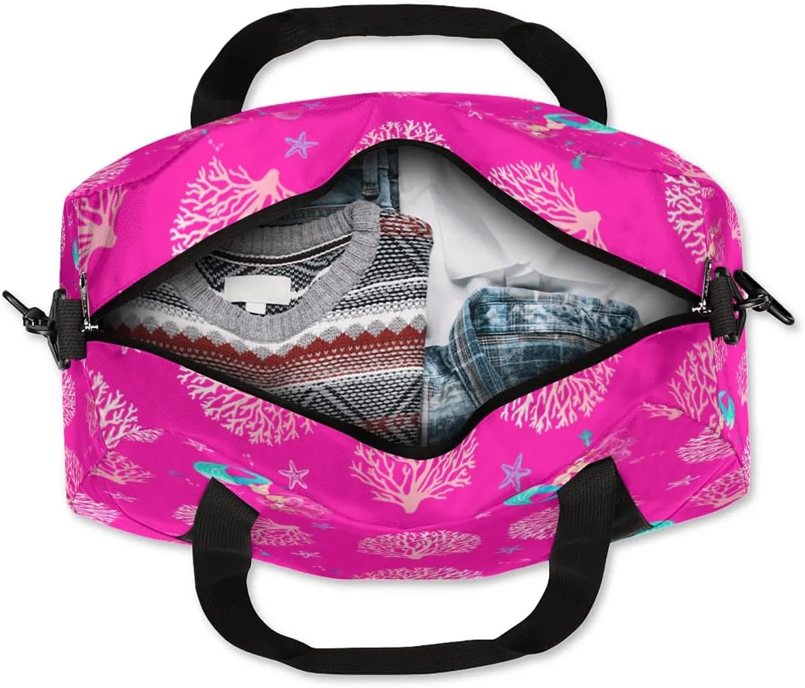 Personalized Dance Bag for Girls, Custom Sports Gym Bag for Boys, Customized Kids Duffel Bags Overnight Weekender Sleepover Bag Travel Duffel Bag, Animals Pink Mermaid Coral
