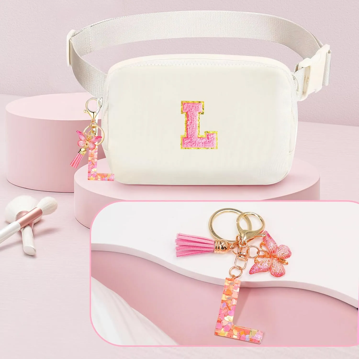 Personalized Fanny Pack for Girls, Gift Sets for Teen Girls, Birthday Gifts for 4 5 6 7 8 9 10 11 12 13 Year Old Girl, Initial Crossbody Bag Belt Bag for Girl Kids (L)