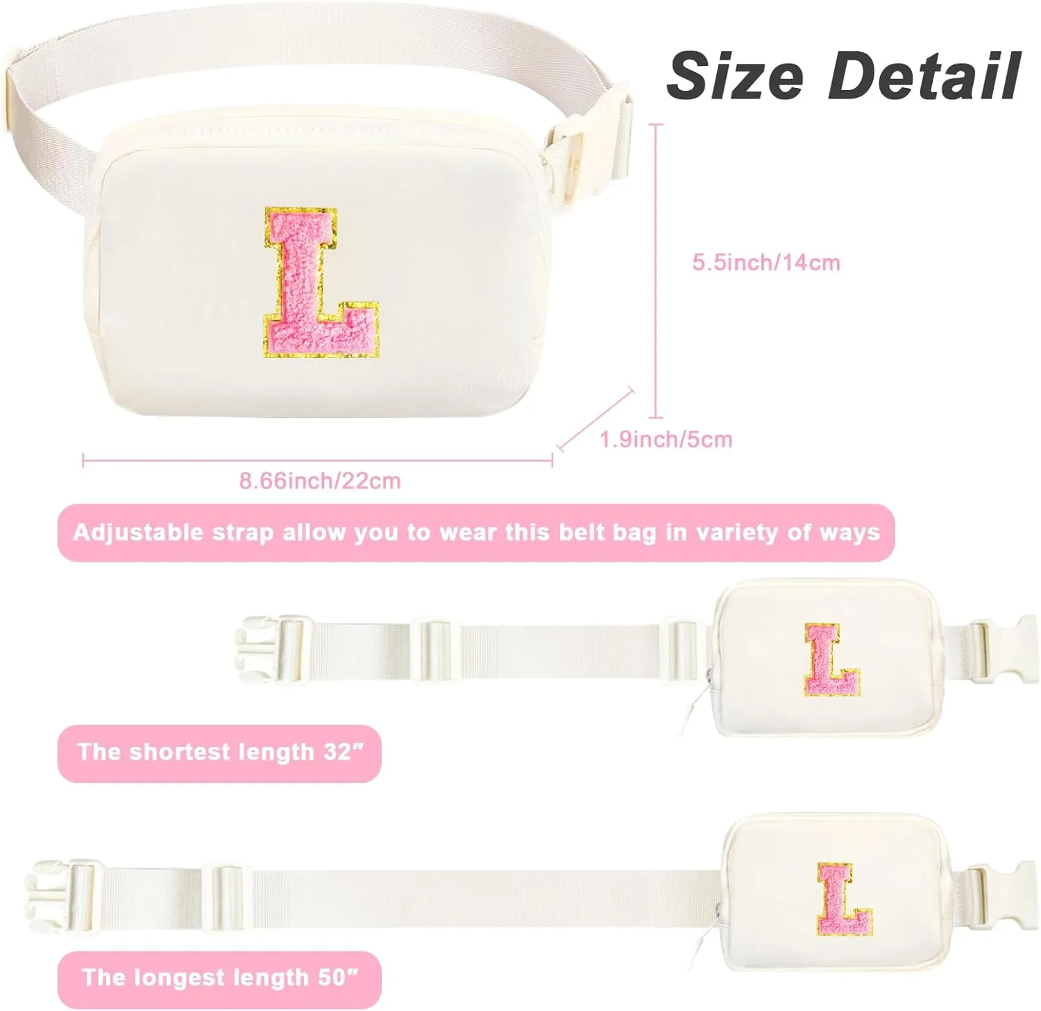 Personalized Fanny Pack for Girls, Gift Sets for Teen Girls, Birthday Gifts for 4 5 6 7 8 9 10 11 12 13 Year Old Girl, Initial Crossbody Bag Belt Bag for Girl Kids (L)