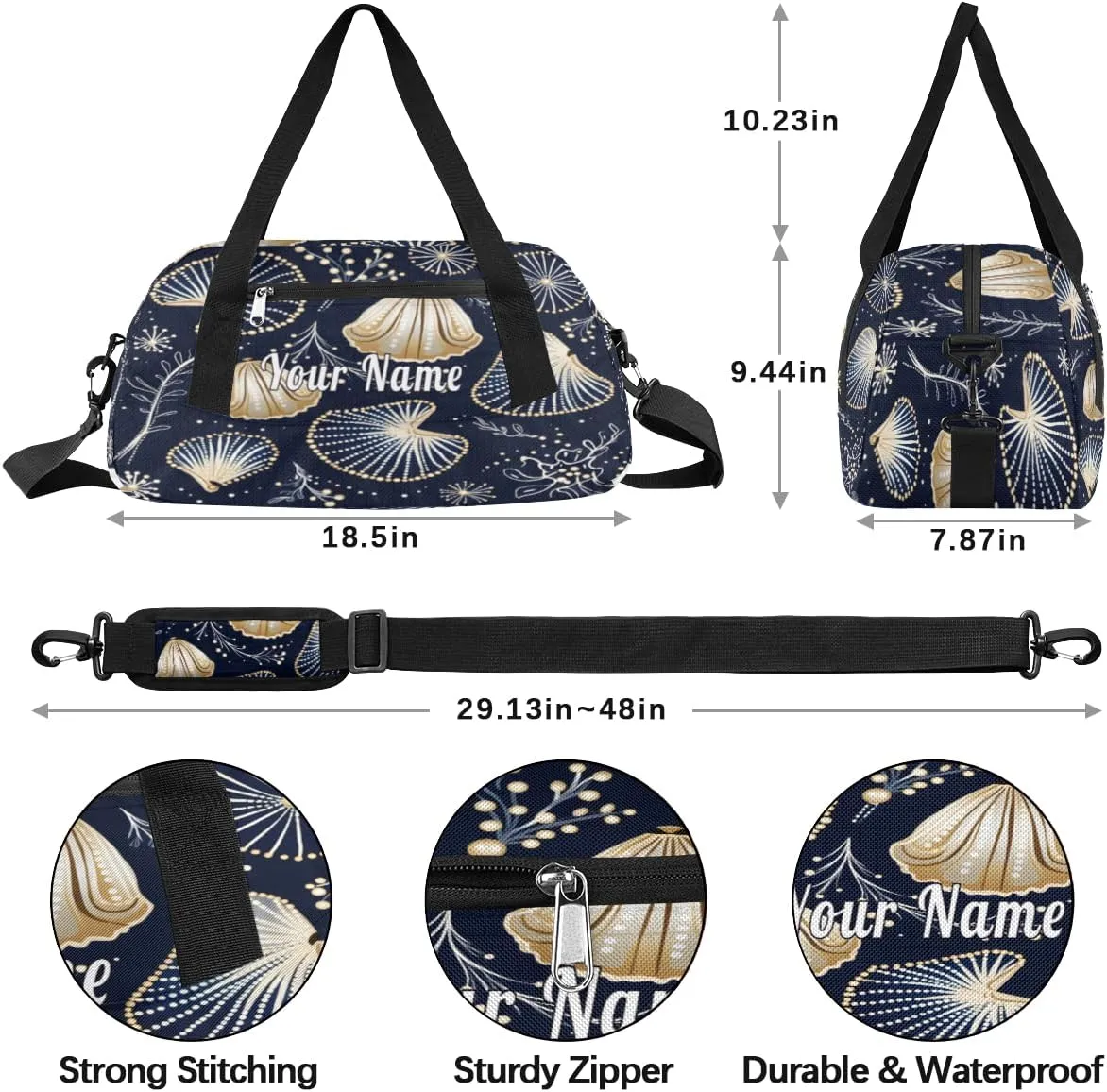 Personalized Kids Duffel Bag Abstract Seashell Coral Pattern,Custom Sport Gym Bag for Boys Girls,WWeekender Overnight Bags Travel Duffel Bag,Customized Kids Gift