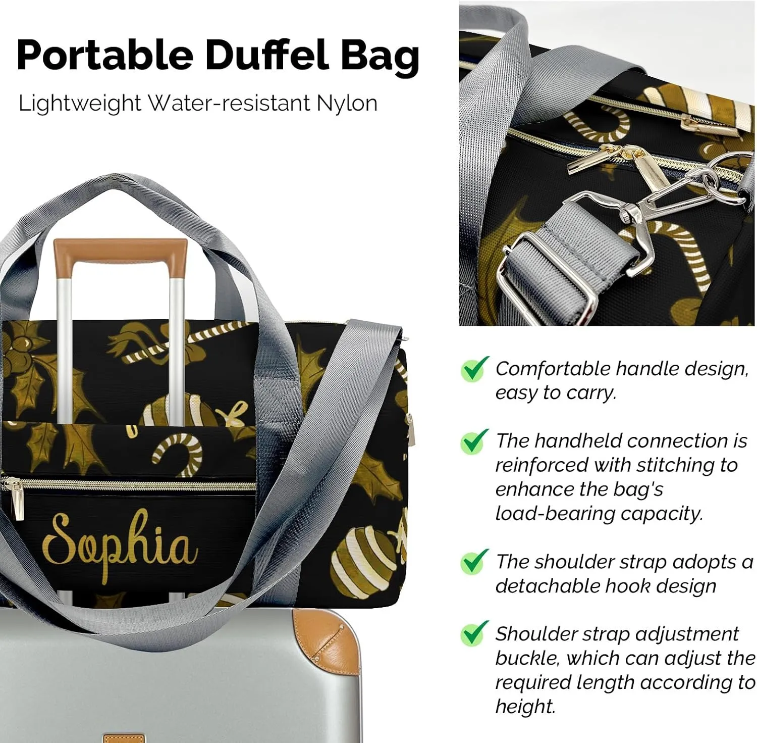 Personalized Name Duffel Bag Golden Pattern Ultimate Travel Bags: Your Companion for Every Adventure