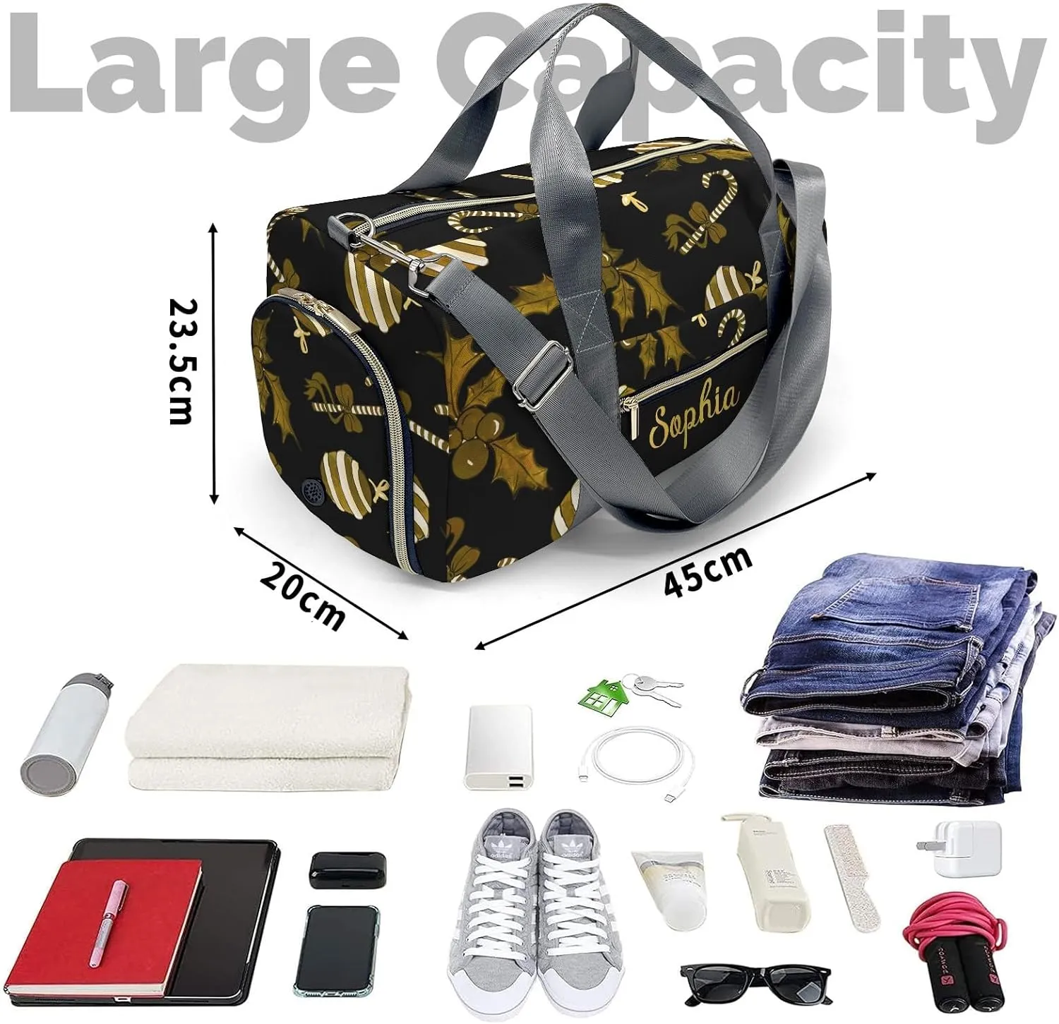 Personalized Name Duffel Bag Golden Pattern Ultimate Travel Bags: Your Companion for Every Adventure