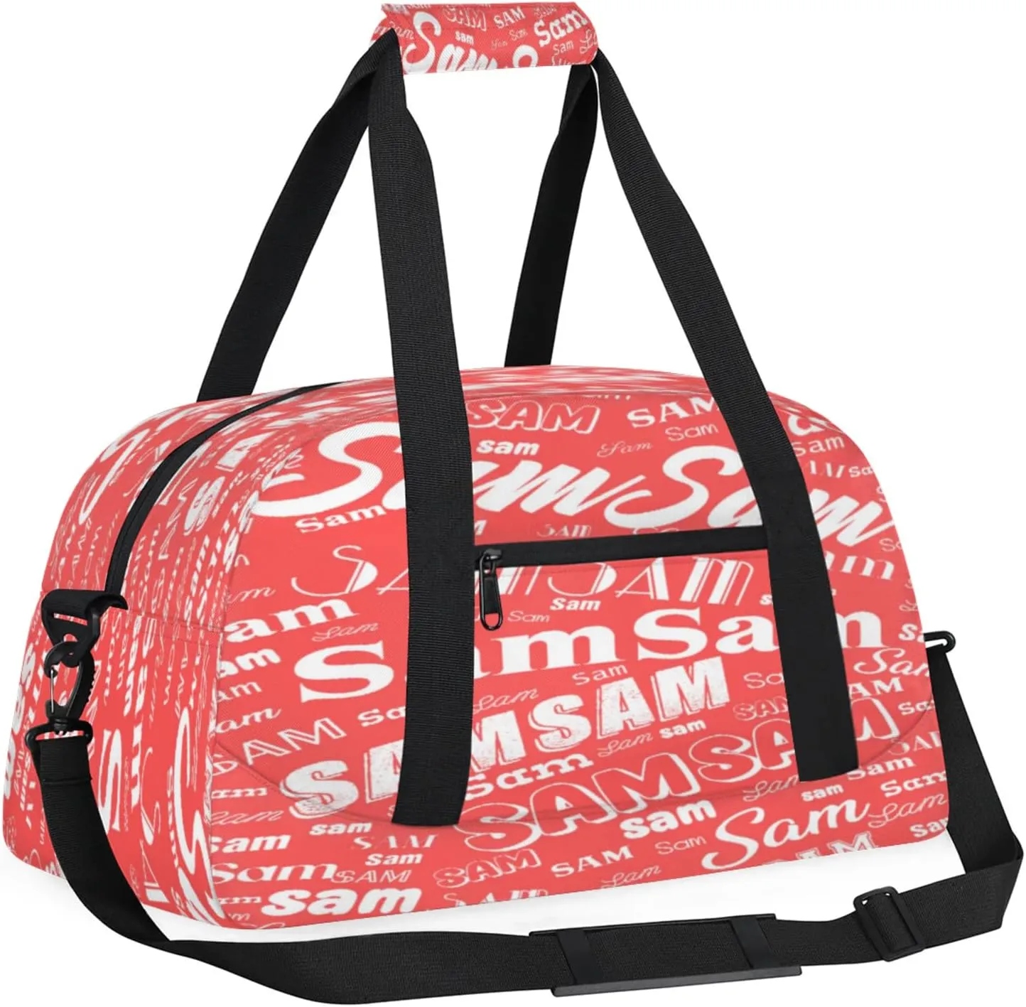 Personalized Name Gym Duffel Bag, Custom Sport Duffle Bags, Custom Overnight Weekender Bag Travel Bag for Dance Cheer Gymnastics Swimming, Coral Red