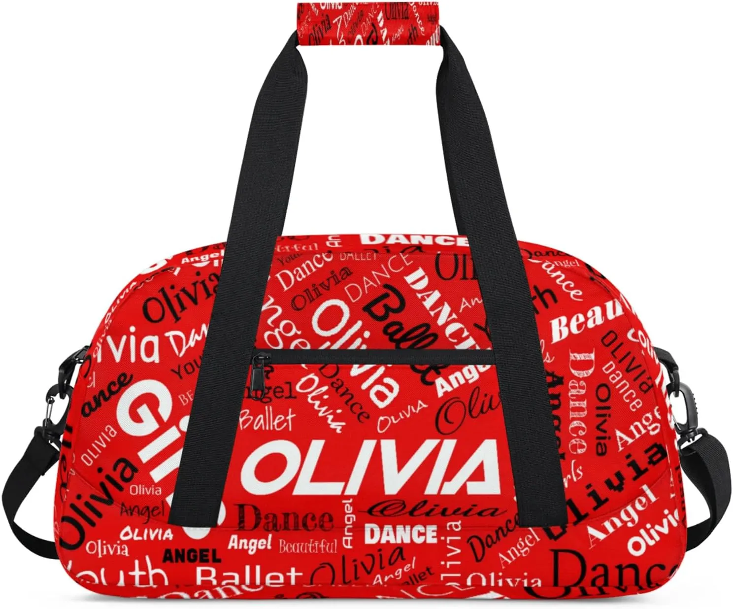 Personalized Name Gym Duffel Overnight Bag, Custom Ballet Dance Bag Weekender Duffel Bags for Travel, Coral Red A