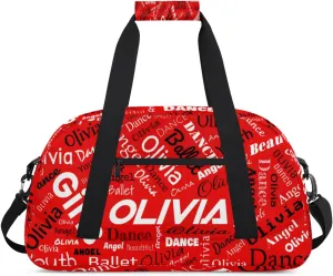 Personalized Name Gym Duffel Overnight Bag, Custom Ballet Dance Bag Weekender Duffel Bags for Travel, Coral Red A