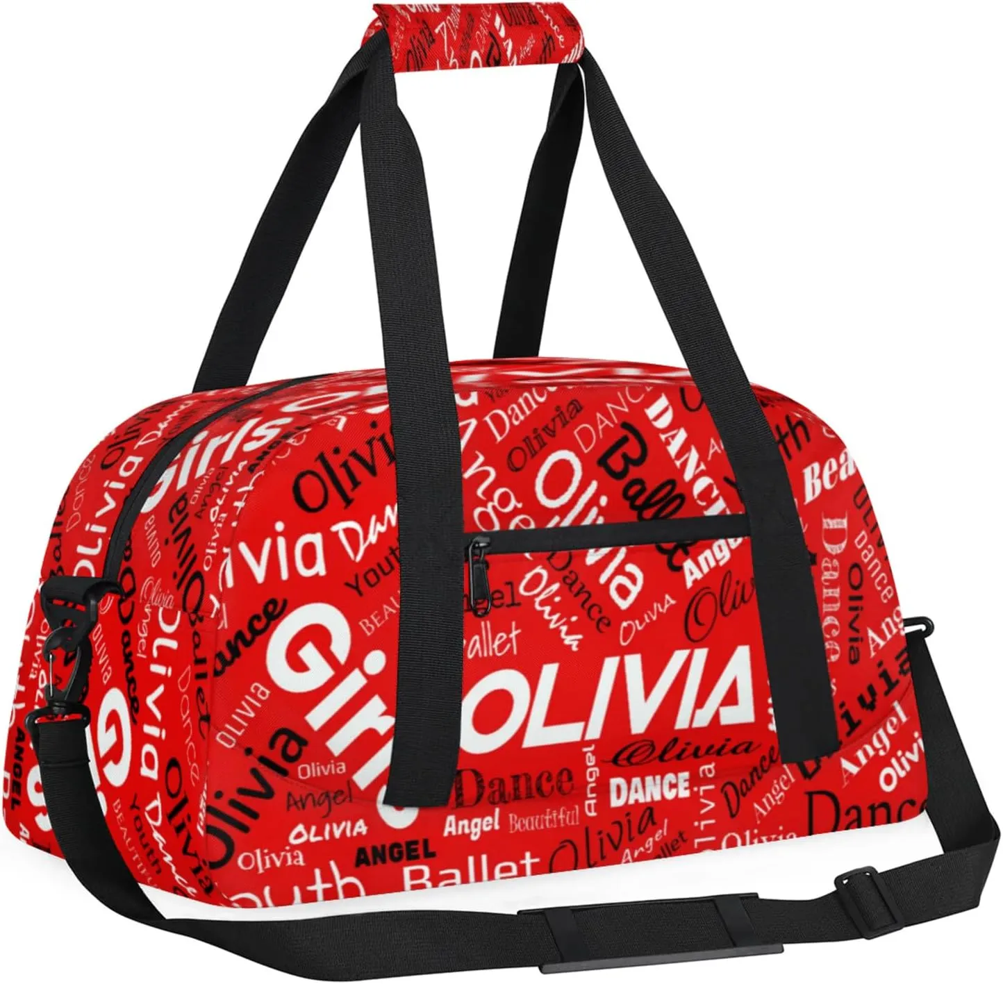 Personalized Name Gym Duffel Overnight Bag, Custom Ballet Dance Bag Weekender Duffel Bags for Travel, Coral Red A