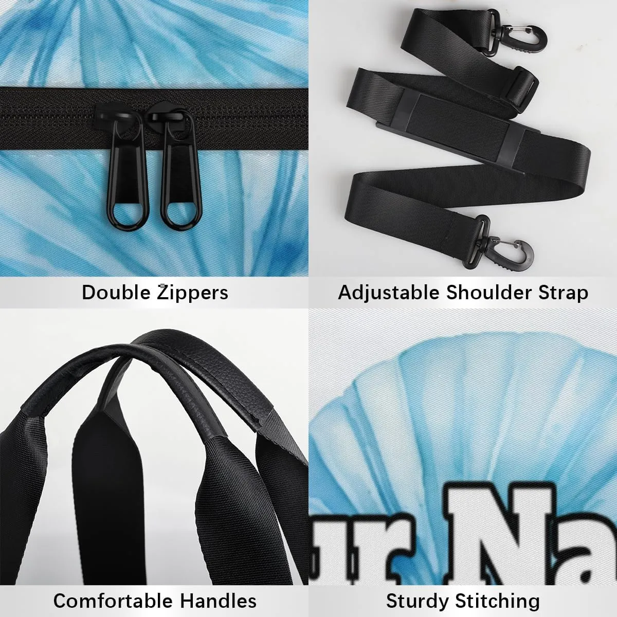 Personalized Seashell Sport Gym Bag, Custom Name Duffel Bags for Men, Waterproof Custom Sport Duffel Bag, Gymnastics Dance, Blue Seashell