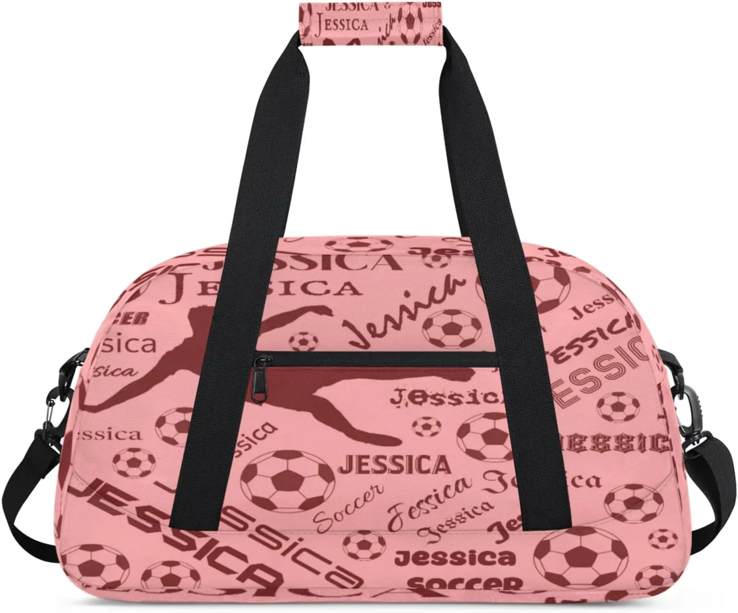 Personalized Soccer Sports Duffel Bag for Women, Custom Travel Gym Bags Birthday Gifts with Your Name, Cheer Dance Overnight Weekender Bag Coral Red