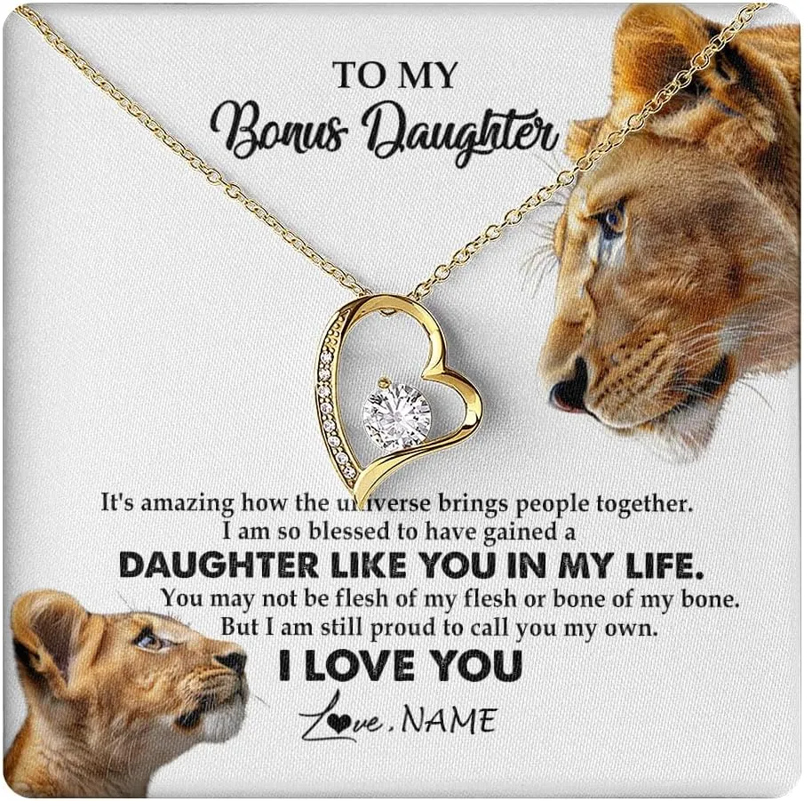 Personalized To My Bonus Daughter Necklace from Stepmom Stepdad I Will Always Love You Stepdaughter Jewelry Birthday Wedding Christmas Customized Message Card